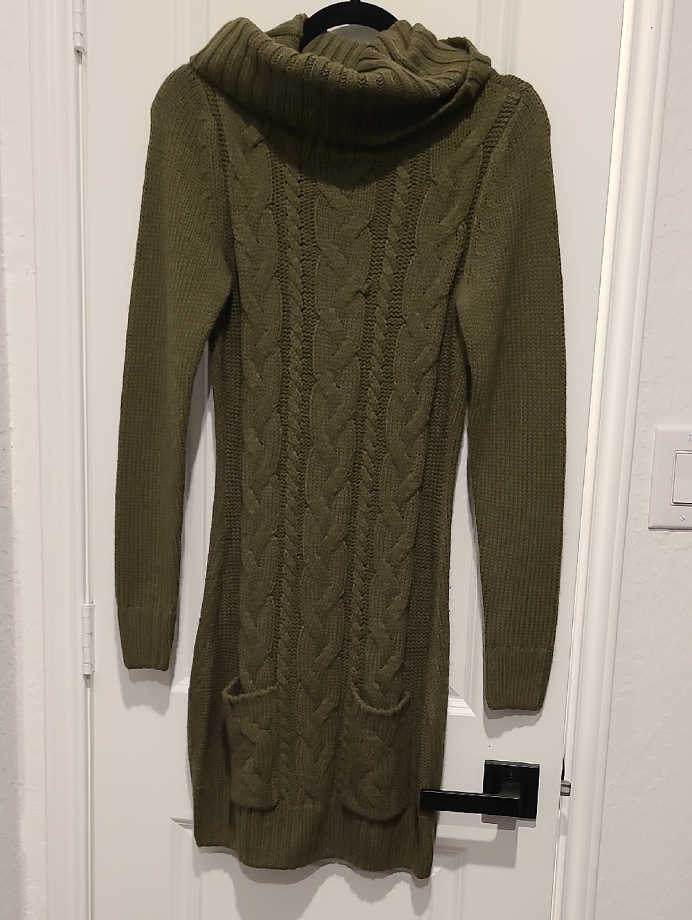 VENUS Olive Green Cable Knit Cowl Neck Sweater Dress